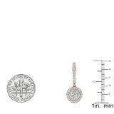1.00 Carat (ctw) 14K Rose Gold Round White Diamond Ladies Halo Style Dangling Earrings 1 CT