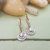 1.00 Carat (ctw) 14K Rose Gold Round White Diamond Ladies Halo Style Dangling Earrings 1 CT