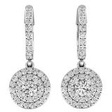 1.00 Carat (ctw) 14K White Gold Round White Diamond Ladies Halo Style Dangling Earrings 1 CT