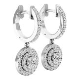 1.00 Carat (ctw) 14K White Gold Round White Diamond Ladies Halo Style Dangling Earrings 1 CT