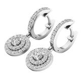 1.00 Carat (ctw) 14K White Gold Round White Diamond Ladies Halo Style Dangling Earrings 1 CT