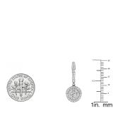 1.00 Carat (ctw) 14K White Gold Round White Diamond Ladies Halo Style Dangling Earrings 1 CT