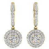 1.00 Carat (ctw) 14K Yellow Gold Round White Diamond Ladies Halo Style Dangling Earrings 1 CT