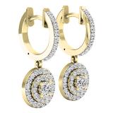 1.00 Carat (ctw) 14K Yellow Gold Round White Diamond Ladies Halo Style Dangling Earrings 1 CT
