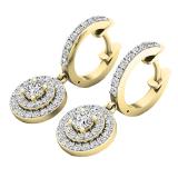 1.00 Carat (ctw) 14K Yellow Gold Round White Diamond Ladies Halo Style Dangling Earrings 1 CT
