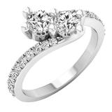 10K White Gold Round White Cubic Zirconia CZ Ladies Two Stone Engagement Ring