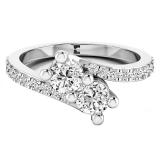 10K White Gold Round White Cubic Zirconia CZ Ladies Two Stone Engagement Ring