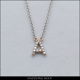 0.12 Carat (ctw) 14K Rose Gold Diamond Uppercase Letter A Initial Pendant (Silver Chain Included)