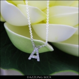 0.12 Carat (ctw) 14K White Gold Diamond Uppercase Letter A Initial Pendant (Silver Chain Included)