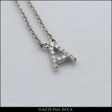 0.12 Carat (ctw) 14K White Gold Diamond Uppercase Letter A Initial Pendant (Silver Chain Included)