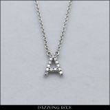 0.12 Carat (ctw) 14K White Gold Diamond Uppercase Letter A Initial Pendant (Silver Chain Included)