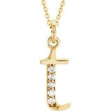 0.05 Carat (ctw) Round Diamond Lowercase Letter 't' Initial Pendant 10K Yellow Gold