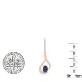 10K Rose Gold 6X4 MM Oval Blue Sapphire & Round White Diamond Ladies Dangling Earrings