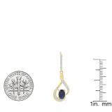 10K Yellow Gold 6X4 MM Oval Blue Sapphire & Round White Diamond Ladies Dangling Earrings