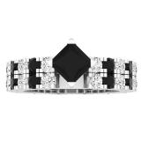 3.15 Carat (ctw) 10K White Gold Princess & Round Black & White Diamond Ladies Engagement Ring Set