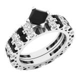 3.15 Carat (ctw) 18K White Gold Princess & Round Black & White Diamond Ladies Engagement Ring Set