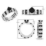 3.15 Carat (ctw) 18K White Gold Princess & Round Black & White Diamond Ladies Engagement Ring Set