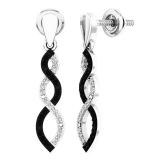 0.15 Carat (Ctw) Sterling Silver Round Black & White Diamond Ladies Infinity Swirl Dangling Earrings