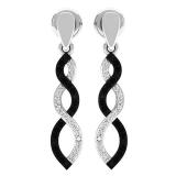 0.15 Carat (Ctw) Sterling Silver Round Black & White Diamond Ladies Infinity Swirl Dangling Earrings