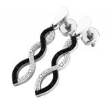 0.15 Carat (Ctw) Sterling Silver Round Black & White Diamond Ladies Infinity Swirl Dangling Earrings