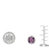 Sterling Silver 10 MM Each Cushion Amethyst & Diamond Ladies Stud Earrings
