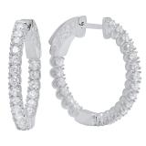 1.20 Carat (ctw) 10K White Gold Round White Diamond Ladies Fine In And Out Hoop Earrings 1 1/4 CT