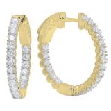 1.20 Carat (ctw) 10K Yellow Gold Round White Diamond Ladies Fine In And Out Hoop Earrings 1 1/4 CT