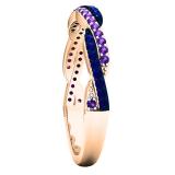 10K Rose Gold Round Amethyst & Blue Sapphire Ladies Anniversary Wedding Swirl Stackable Band