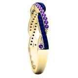 10K Yellow Gold Round Amethyst & Blue Sapphire Ladies Anniversary Wedding Swirl Stackable Band