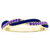 14K Yellow Gold Round Amethyst & Blue Sapphire Ladies Anniversary Wedding Swirl Stackable Band