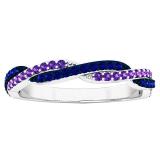 18K White Gold Round Amethyst & Blue Sapphire Ladies Anniversary Wedding Swirl Stackable Band