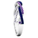 18K White Gold Round Amethyst & Blue Sapphire Ladies Anniversary Wedding Swirl Stackable Band