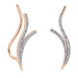 0.20 Carat (ctw) 10K Rose Gold Round Diamond Ladies Double Row Crawler Climber Earrings 1/4 CT