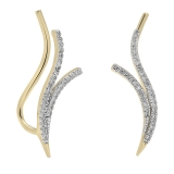0.20 Carat (ctw) 18K Yellow Gold Round Diamond Ladies Double Row Crawler Climber Earrings 1/4 CT