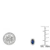 10K Yellow Gold 7X5 MM Each Oval Blue Sapphire & Round White Diamond Ladies Halo Stud Earrings