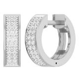 0.16 Carat (ctw) 10K White Gold Round Diamond Ladies Micro Pave Huggie Hoop Earrings