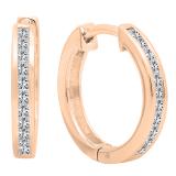 0.28 Carat (ctw) 10K Rose Gold Princess White Diamond Huggie Hoop Earrings 1/4 CT