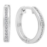 0.28 Carat (ctw) 10K White Gold Princess White Diamond Huggie Hoop Earrings 1/4 CT