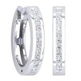 0.28 Carat (ctw) 10K White Gold Princess White Diamond Huggie Hoop Earrings 1/4 CT