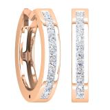 0.28 Carat (ctw) 14K Rose Gold Princess White Diamond Huggie Hoop Earrings 1/4 CT