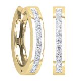 0.28 Carat (ctw) 14K Yellow Gold Princess White Diamond Huggie Hoop Earrings 1/4 CT