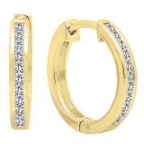 0.28 Carat (ctw) 18K Yellow Gold Princess White Diamond Huggie Hoop Earrings 1/4 CT