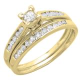 0.55 Carat (ctw) 14K Yellow Gold Princess & Round Diamond Ladies Engagement Wedding Ring Set