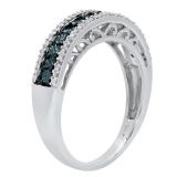 0.10 Carat (ctw) Sterling Silver Round Blue & White Diamond Ladies Wedding Stackable Band 1/10 CT