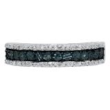 0.10 Carat (ctw) Sterling Silver Round Blue & White Diamond Ladies Wedding Stackable Band 1/10 CT