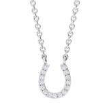 0.13 Carat (ctw) 14K White Gold Round Diamond Ladies Horseshoe Pendant (Silver Chain Included)