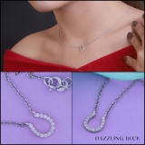 0.13 Carat (ctw) 14K White Gold Round Diamond Ladies Horseshoe Pendant (Silver Chain Included)