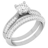 1.15 Carat (ctw) 14K White Gold Round White Diamond Ladies Engagement Ring With Matching Band Set
