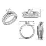 1.15 Carat (ctw) 14K White Gold Round White Diamond Ladies Engagement Ring With Matching Band Set