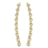 0.05 Carat (ctw) 10K Yellow Gold Round White Diamond Ladies Crawler Curved Climber Earrings